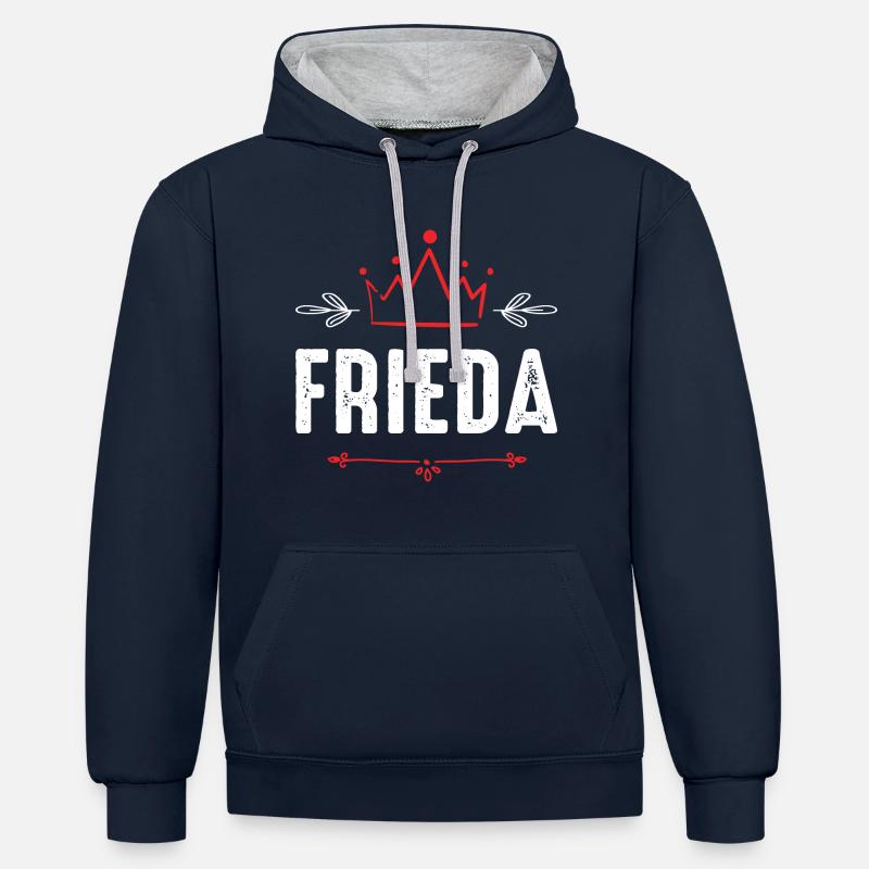 Frieda - Sweat à capuche contrasté - bleu marine/gris chiné