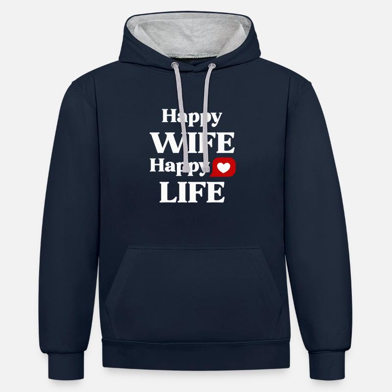 Femme heureuse, vie heureuse - Sweat à capuche contrasté - bleu marine/gris chiné