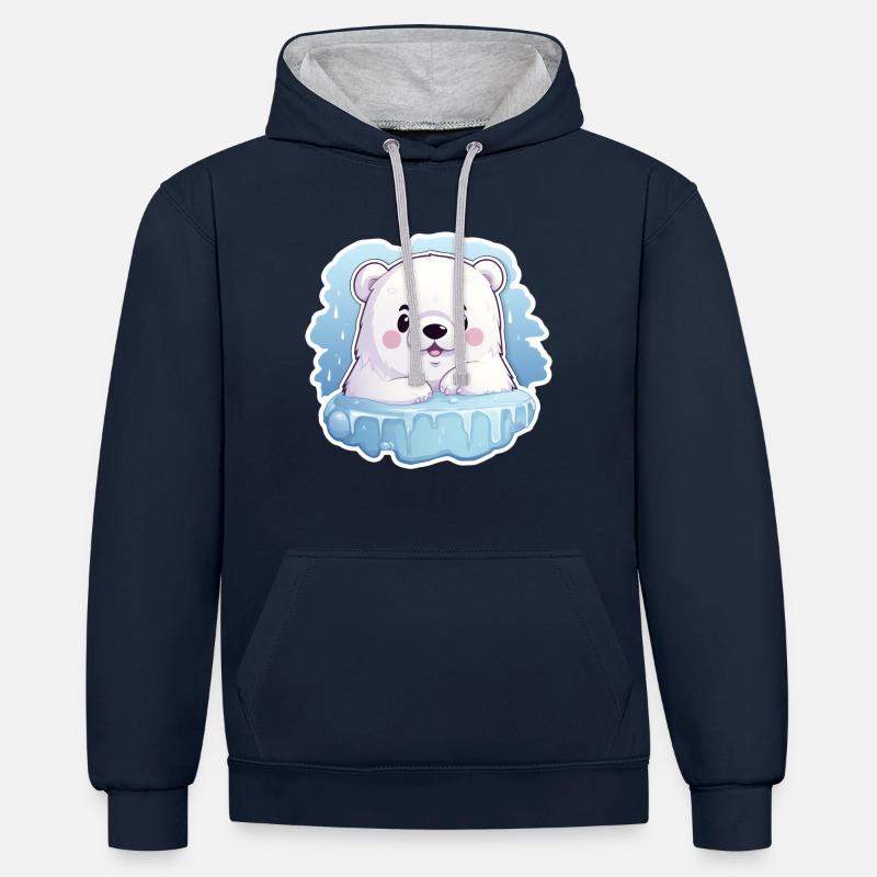 Ours polaire Kawaii - Sweat à capuche contrasté - bleu marine/gris chiné
