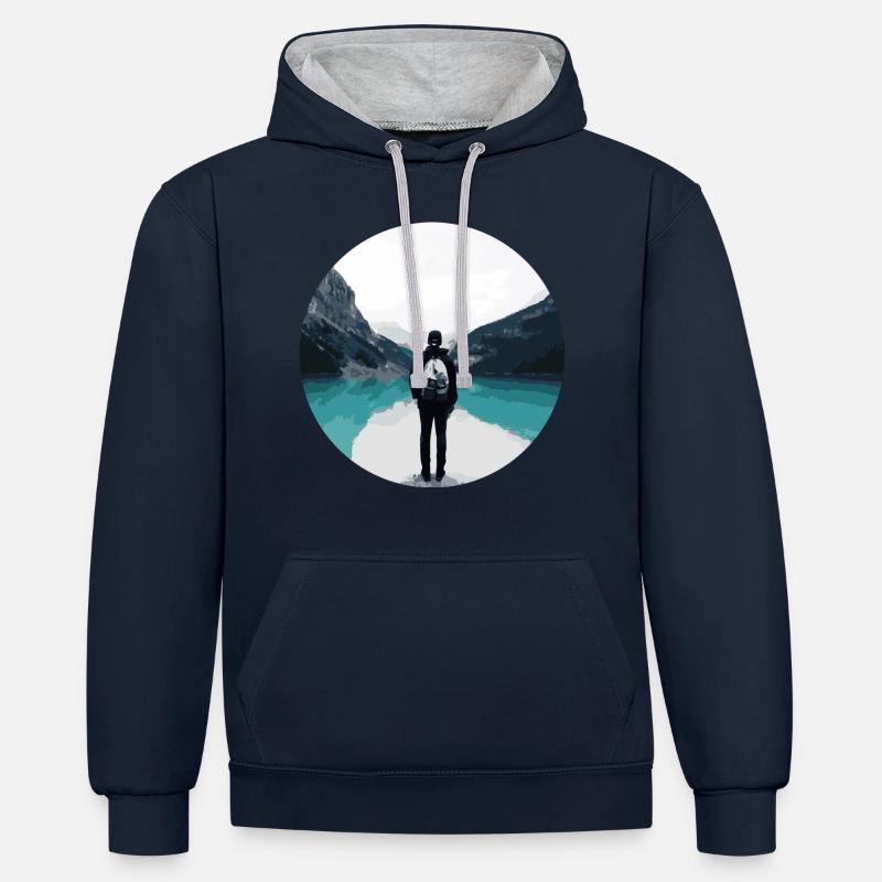 aventure - Sweat à capuche contrasté - bleu marine/gris chiné