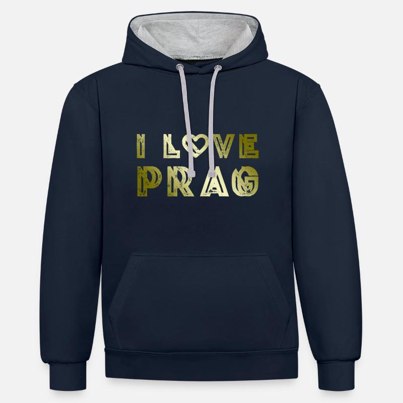 J’aime Prague - Sweat à capuche contrasté - bleu marine/gris chiné