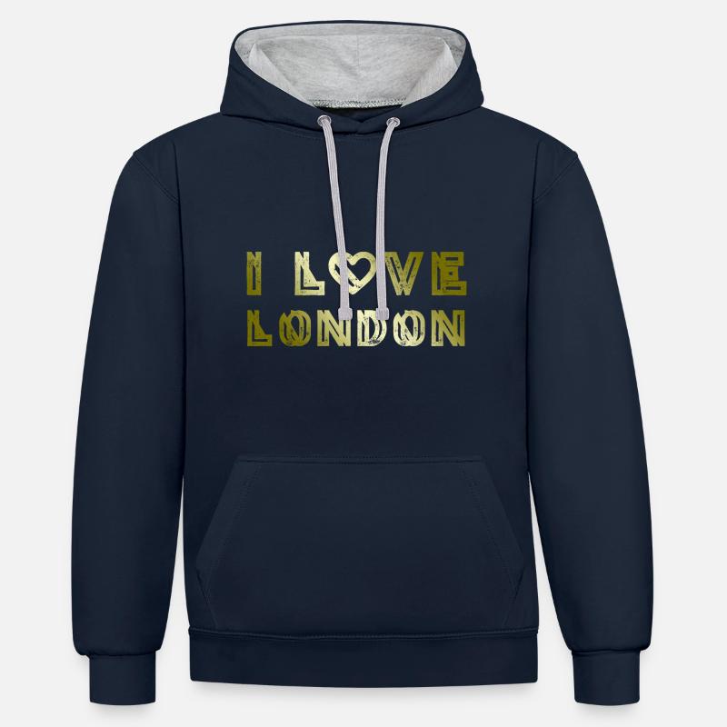 J’ADORE LONDRES - Sweat à capuche contrasté - bleu marine/gris chiné