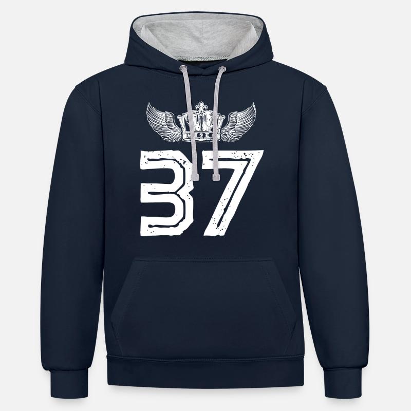 37 Couronne numérique - Sweat à capuche contrasté - bleu marine/gris chiné