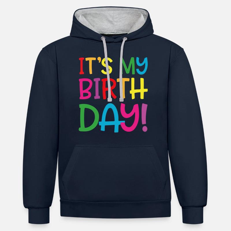 C’est mon anniversaire! - Sweat à capuche contrasté - bleu marine/gris chiné