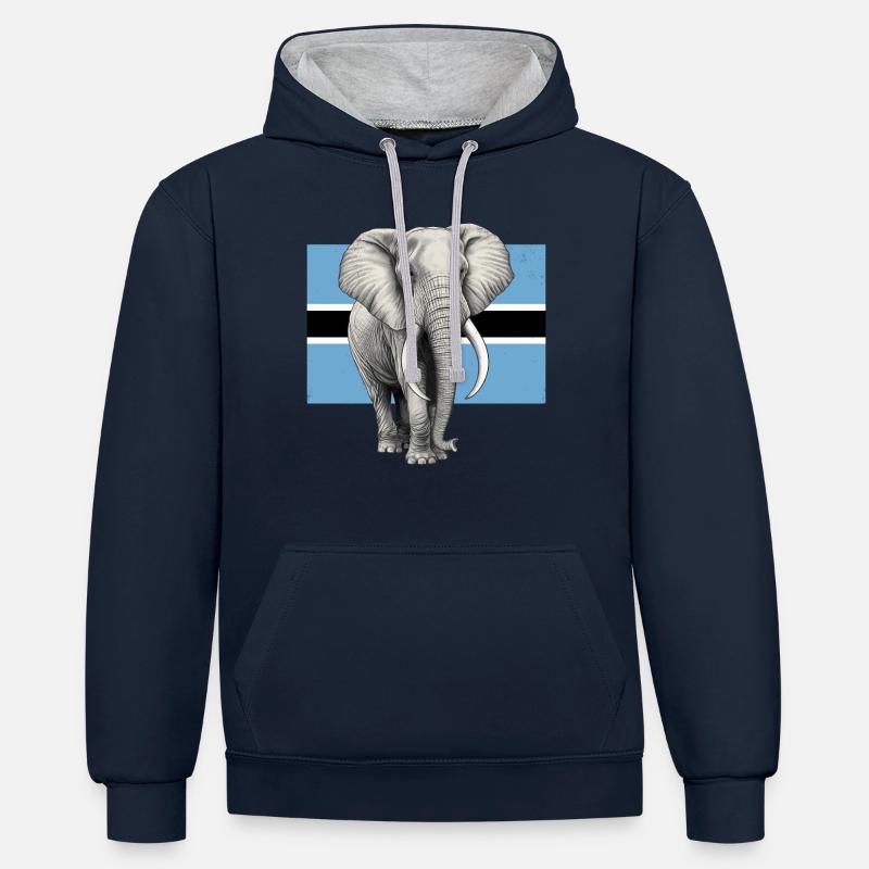 Drapeau éléphant du Botswana - Sweat à capuche contrasté - bleu marine/gris chiné