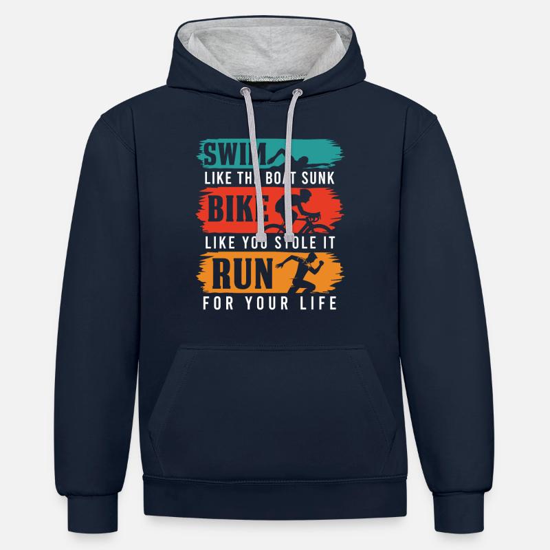 triathlon cadeau triathlon triathlete - Sweat à capuche contrasté - bleu marine/gris chiné