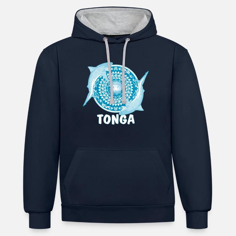 Requin bouledogue des Tonga - Sweat à capuche contrasté - bleu marine/gris chiné