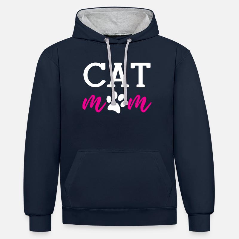 Maman de chat - Sweat à capuche contrasté - bleu marine/gris chiné