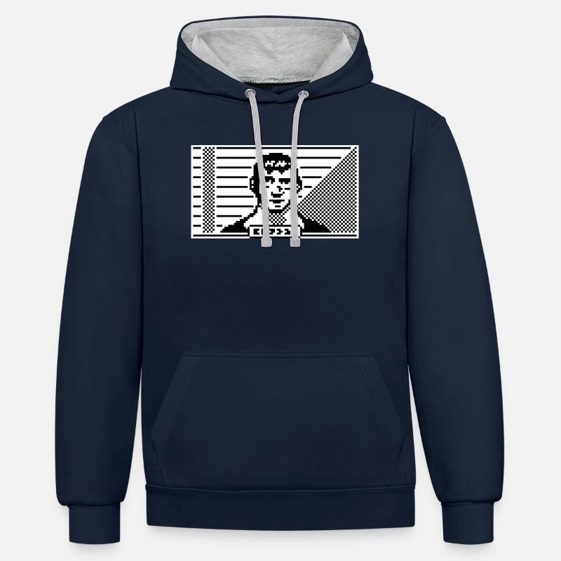 Portrait 8 bits - Sweat à capuche contrasté - bleu marine/gris chiné