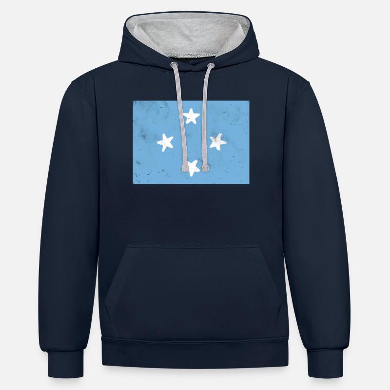 Drapeau de la Micronésie - Sweat à capuche contrasté - bleu marine/gris chiné