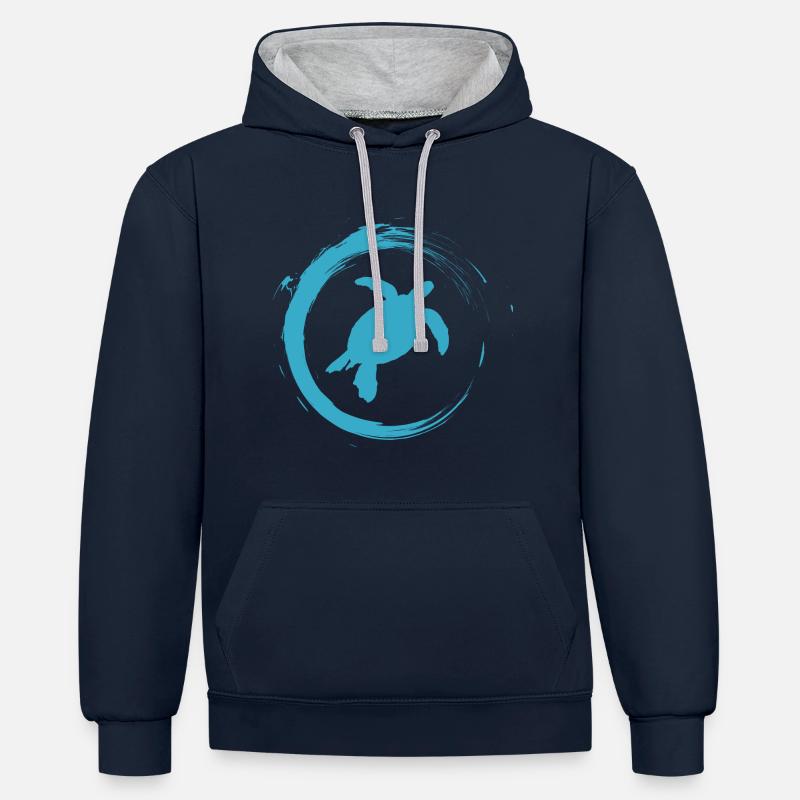 tortue - Sweat à capuche contrasté - bleu marine/gris chiné