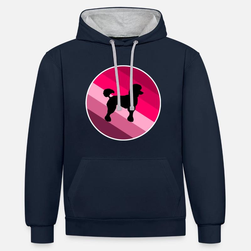 caniche - Sweat à capuche contrasté - bleu marine/gris chiné
