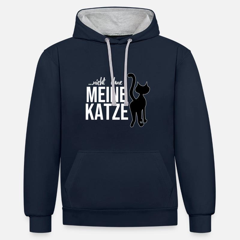 Chemise Chat - Chat - Cadeau - Sweat à capuche contrasté - bleu marine/gris chiné
