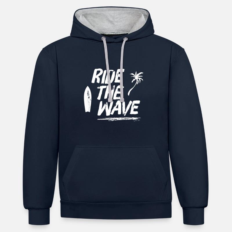 RIDE THE WAVE - Sweat à capuche contrasté - bleu marine/gris chiné