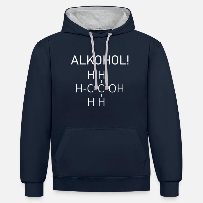 Chimie chimiste alcool molécule formule éthanol - Sweat à capuche contrasté - bleu marine/gris chiné
