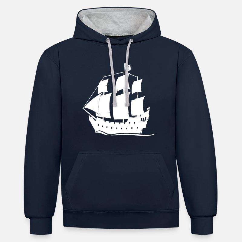 Bateau pirate blanc - Sweat à capuche contrasté - bleu marine/gris chiné