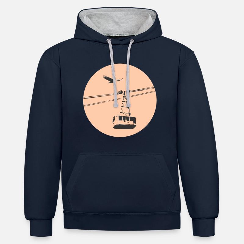 Télécabine à l’aigle orange - Sweat à capuche contrasté - bleu marine/gris chiné