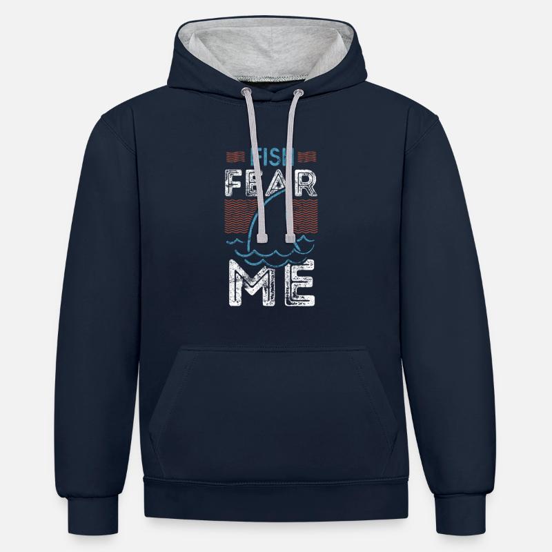 Pêche pêche - Sweat à capuche contrasté - bleu marine/gris chiné