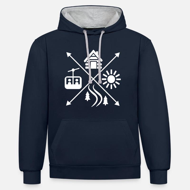 Ski - Sweat à capuche contrasté - bleu marine/gris chiné