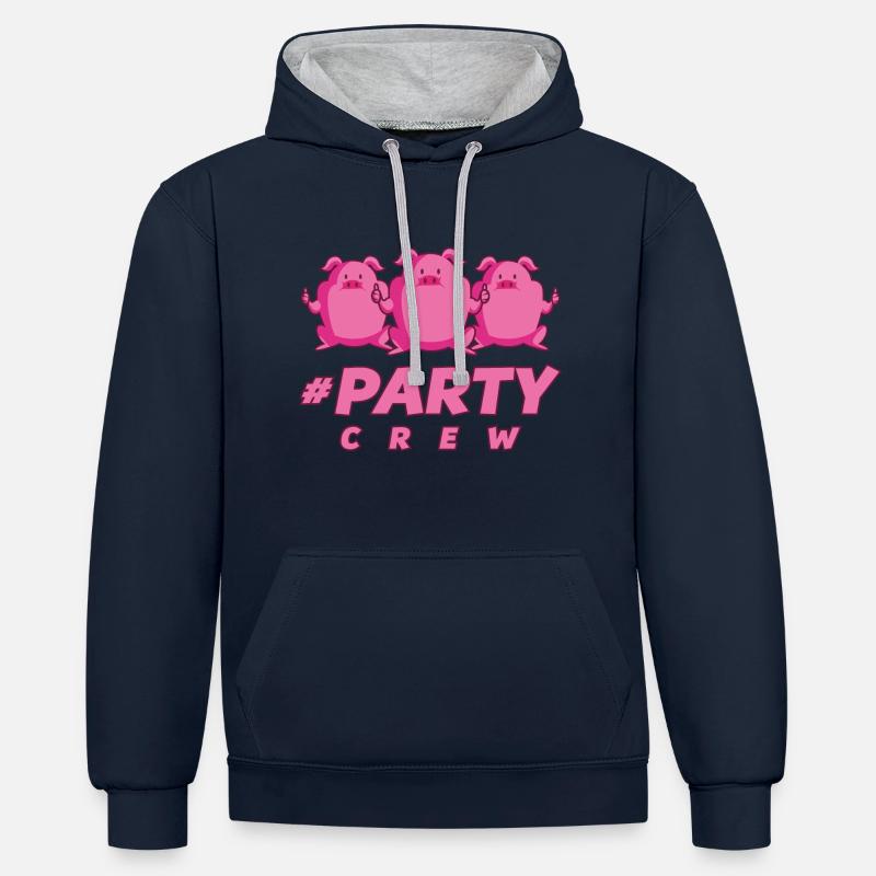 Fête de cochon - Sweat à capuche contrasté - bleu marine/gris chiné