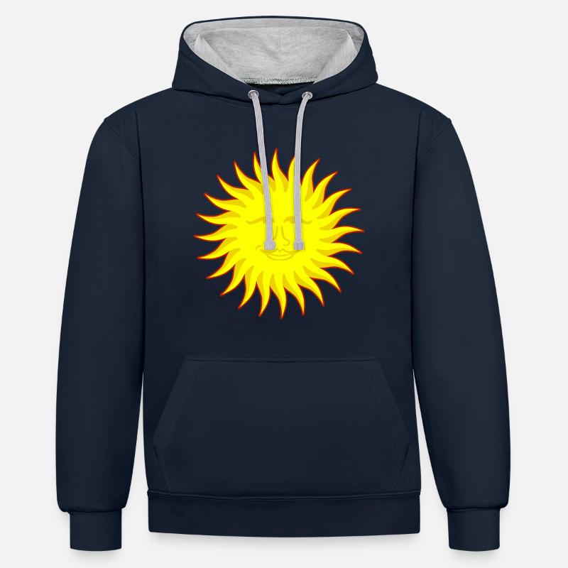 Soleil avec visage - Sweat à capuche contrasté - bleu marine/gris chiné