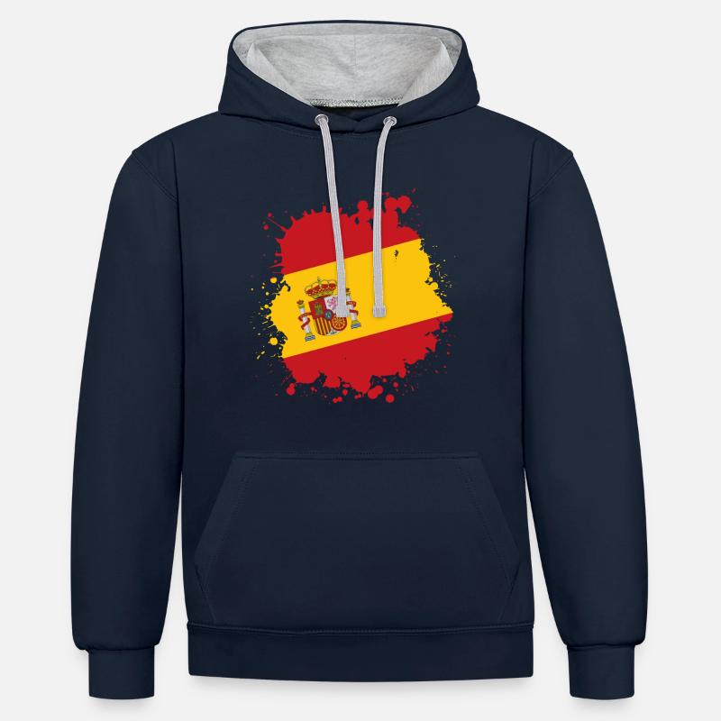 drapeau drapeau espagne - Sweat à capuche contrasté - bleu marine/gris chiné