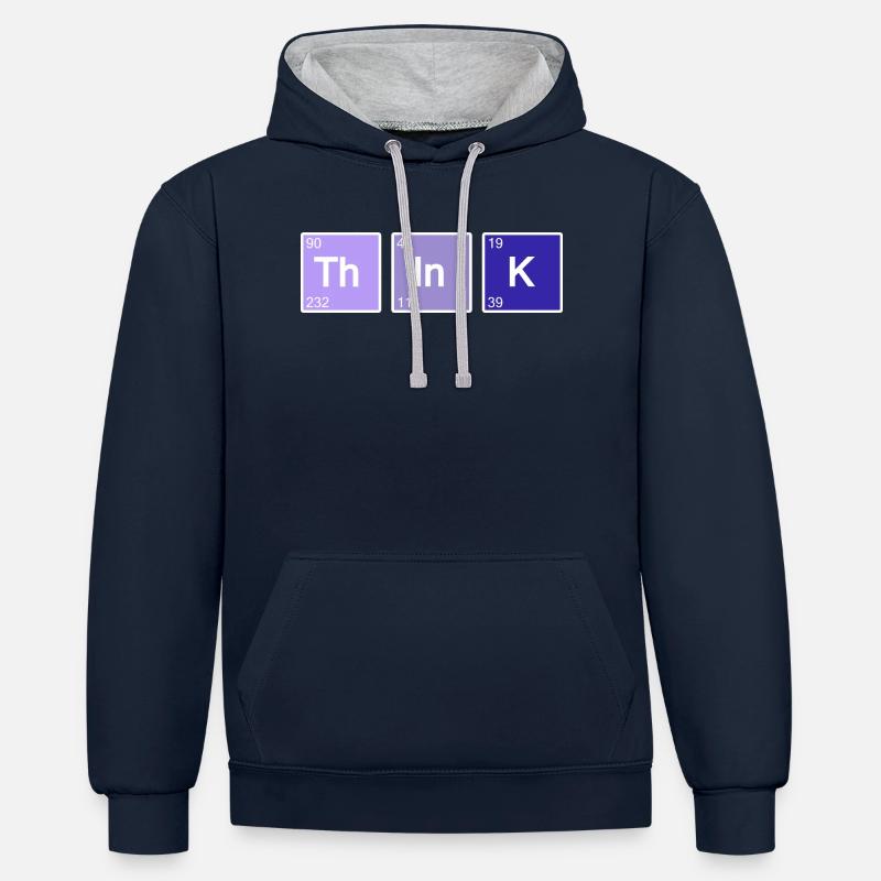 Think (bleu) - Sweat à capuche contrasté - bleu marine/gris chiné