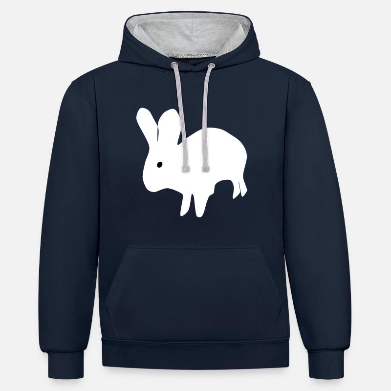 Lapin blanc - Sweat à capuche contrasté - bleu marine/gris chiné