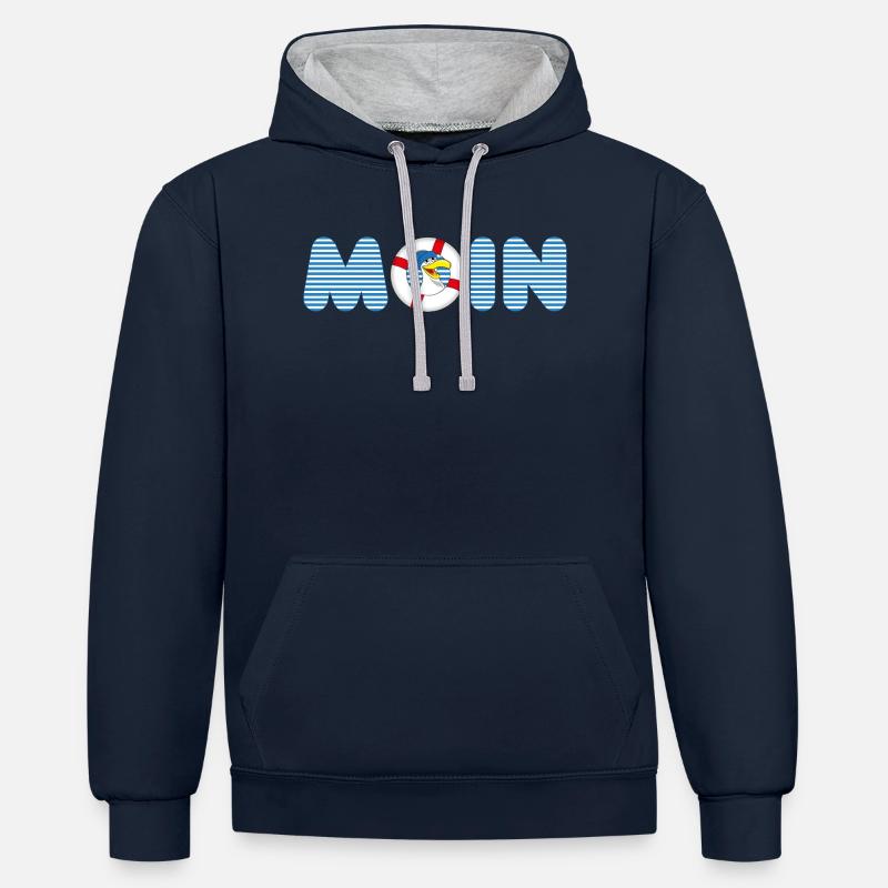 Moin Möve mit Rettungsring - Kontrast-Hoodie - Navy/Grau meliert