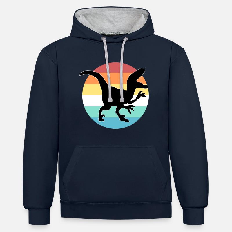 dinosaure - Sweat à capuche contrasté - bleu marine/gris chiné
