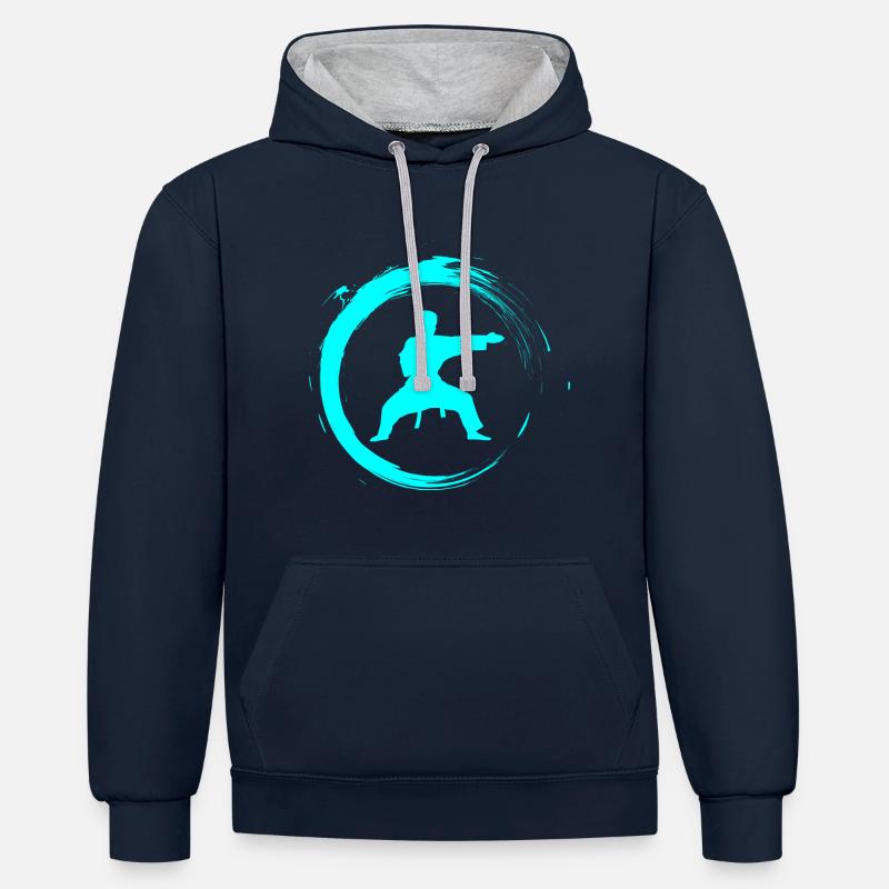 Karaté - Sweat à capuche contrasté - bleu marine/gris chiné