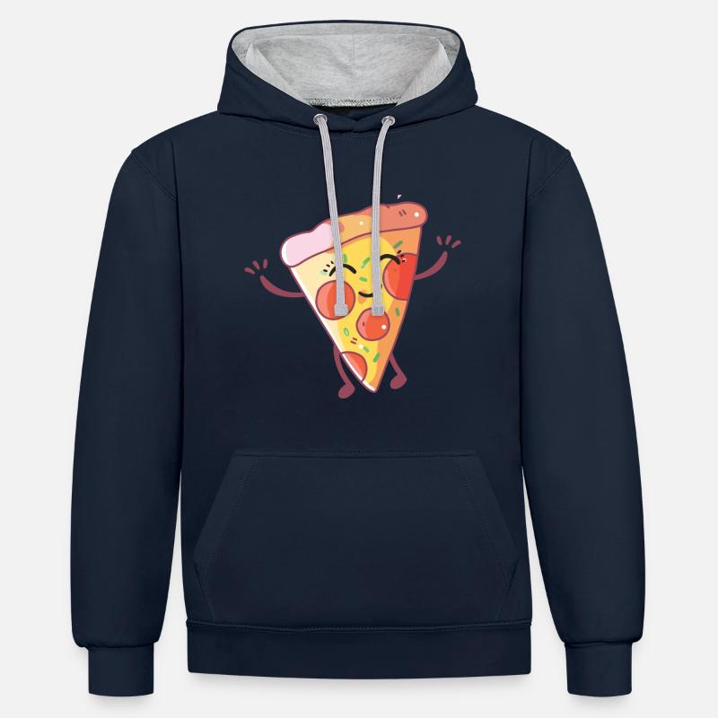 Bonne Pizza | idée cadeau - Sweat à capuche contrasté - bleu marine/gris chiné