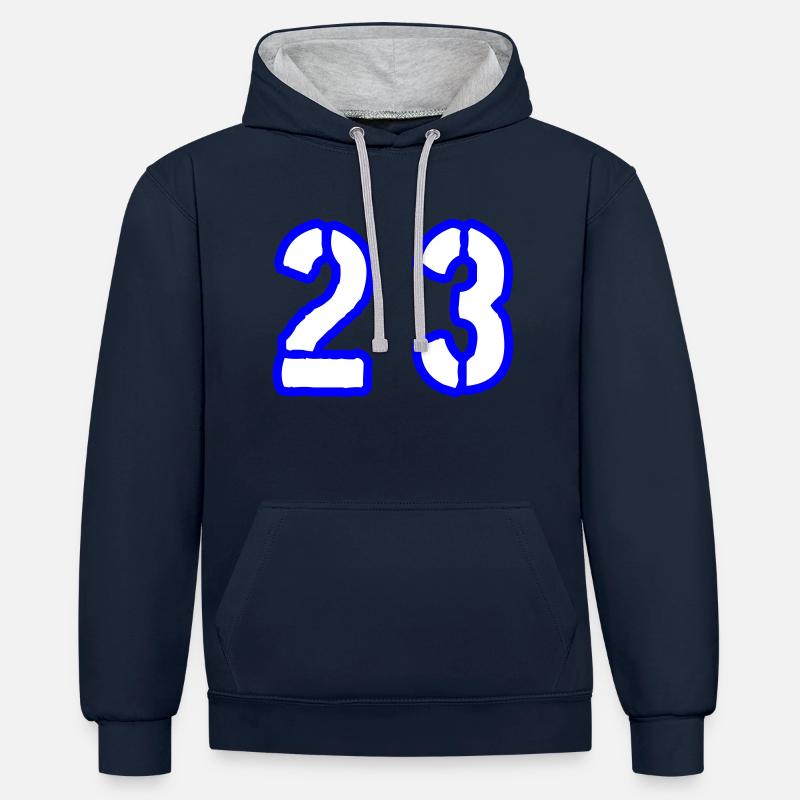 23 Symbole numérique - Sweat à capuche contrasté - bleu marine/gris chiné