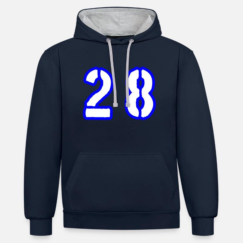 28 Symbole numérique - Sweat à capuche contrasté - bleu marine/gris chiné