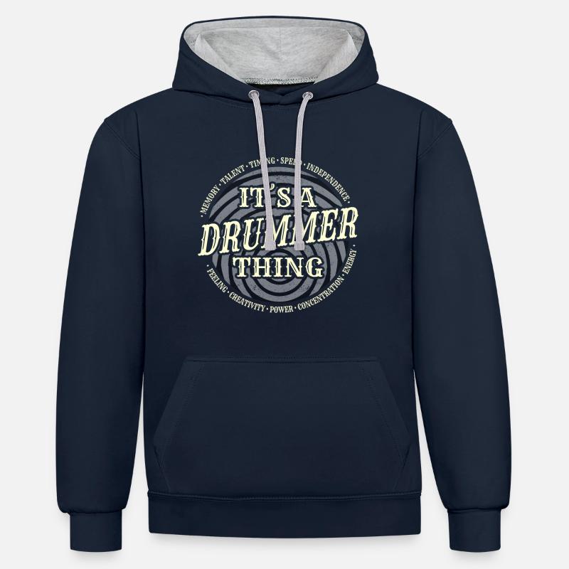 Drummer - Drummer Thing - Sweat à capuche contrasté - bleu marine/gris chiné