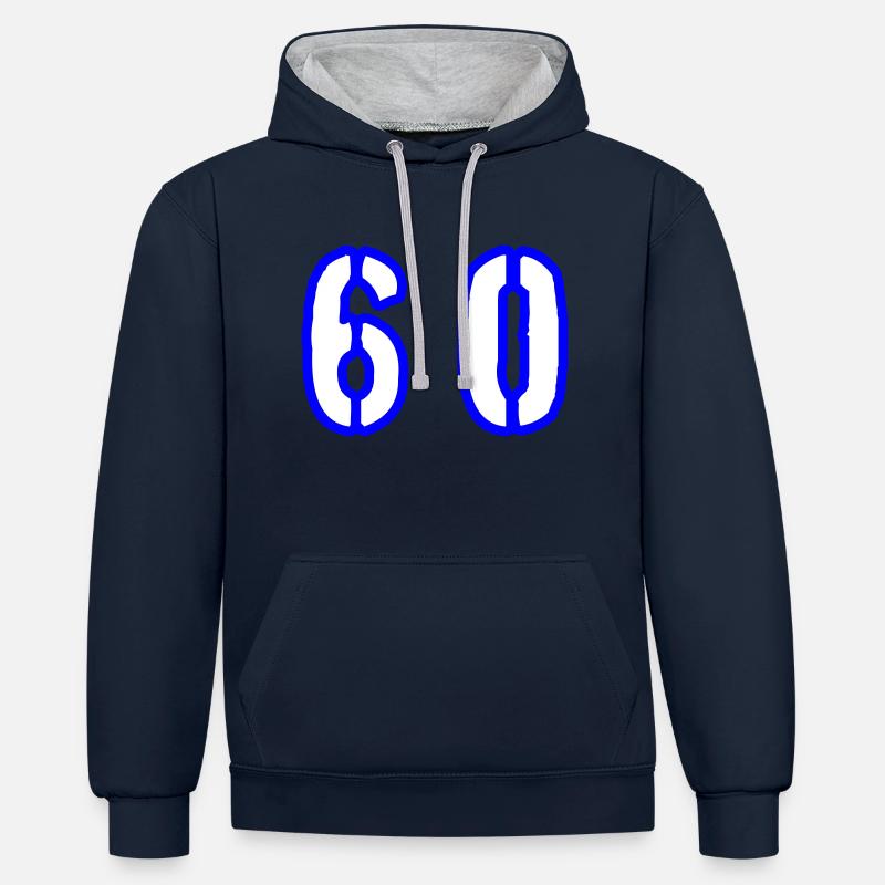 60 Symbole numérique - Sweat à capuche contrasté - bleu marine/gris chiné