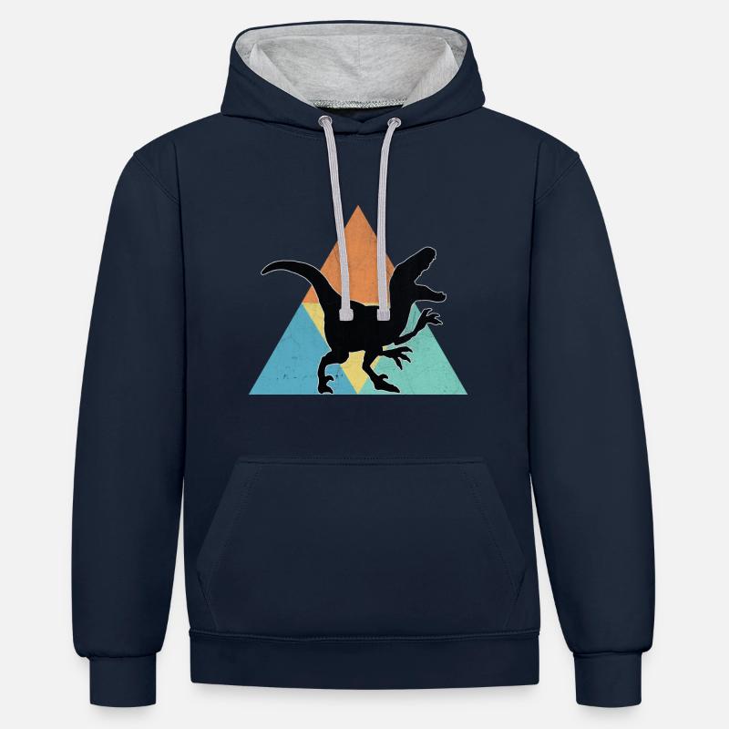 dinosaure - Sweat à capuche contrasté - bleu marine/gris chiné