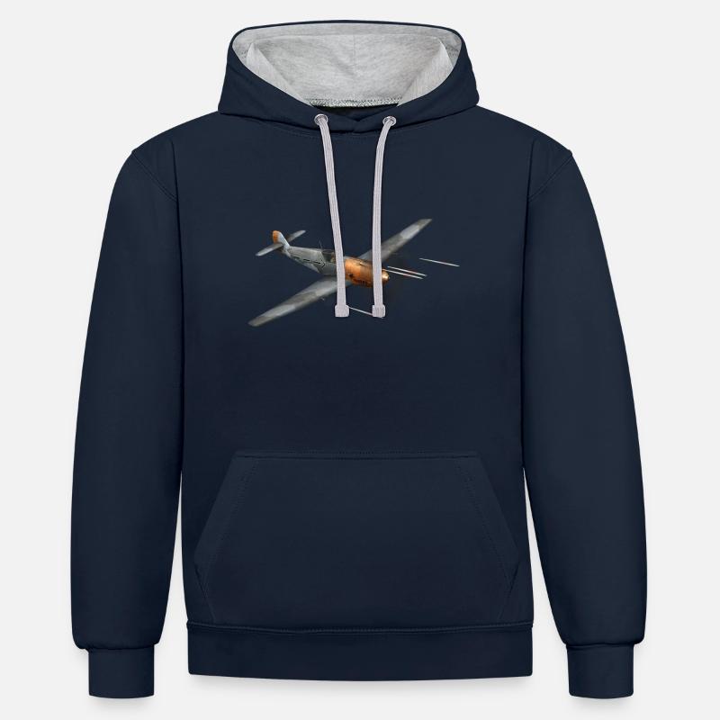 Flugzeug Luftkampf Propellerflugzeug WW2 - Kontrast-Hoodie - Navy/Grau meliert