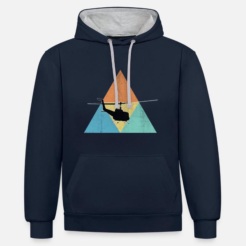 hélicoptère - Sweat à capuche contrasté - bleu marine/gris chiné