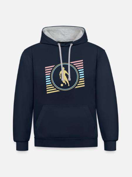 Fussball - Kontrast-Hoodie - Navy/Grau meliert