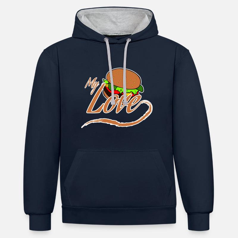 Burger - Sweat à capuche contrasté - bleu marine/gris chiné