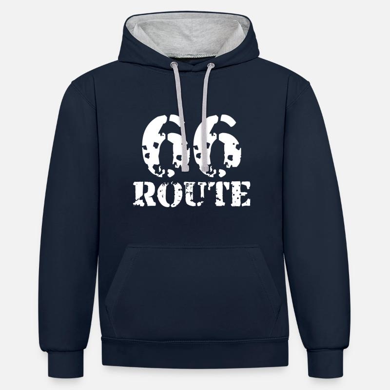 Route 66 blanc - Sweat à capuche contrasté - bleu marine/gris chiné