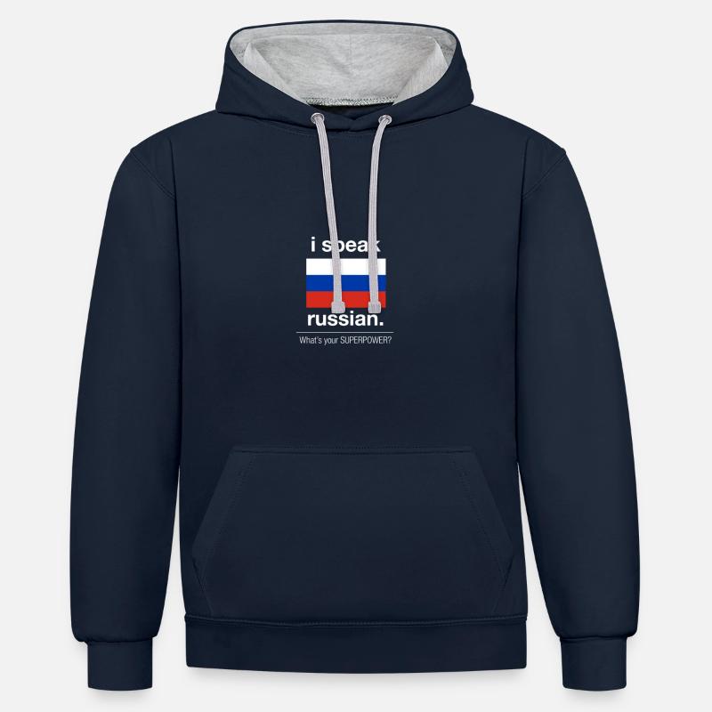 Russie - Sweat à capuche contrasté - bleu marine/gris chiné