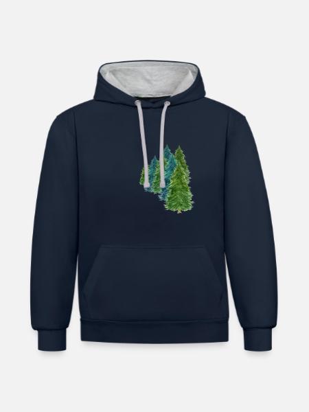 Tannenbaum Wald - Kontrast-Hoodie - Navy/Grau meliert