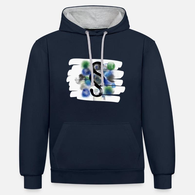 section - Sweat à capuche contrasté - bleu marine/gris chiné