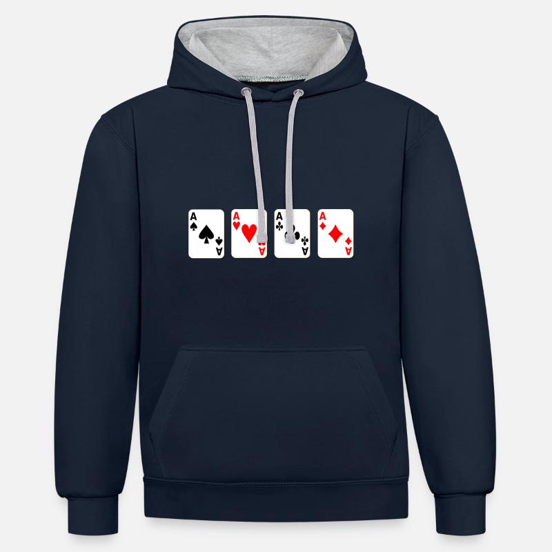 4 as - Sweat à capuche contrasté - bleu marine/gris chiné