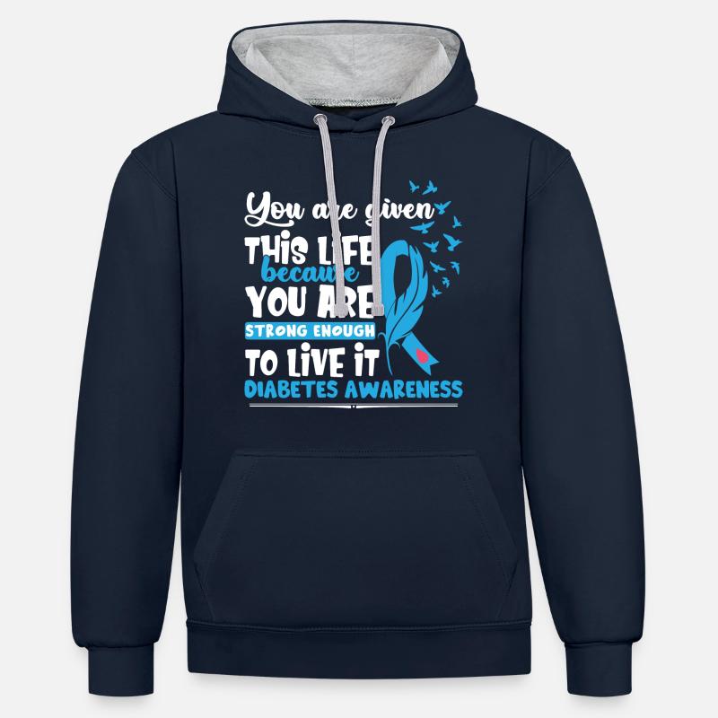 Sensibilisation au diabète - Sweat à capuche contrasté - bleu marine/gris chiné