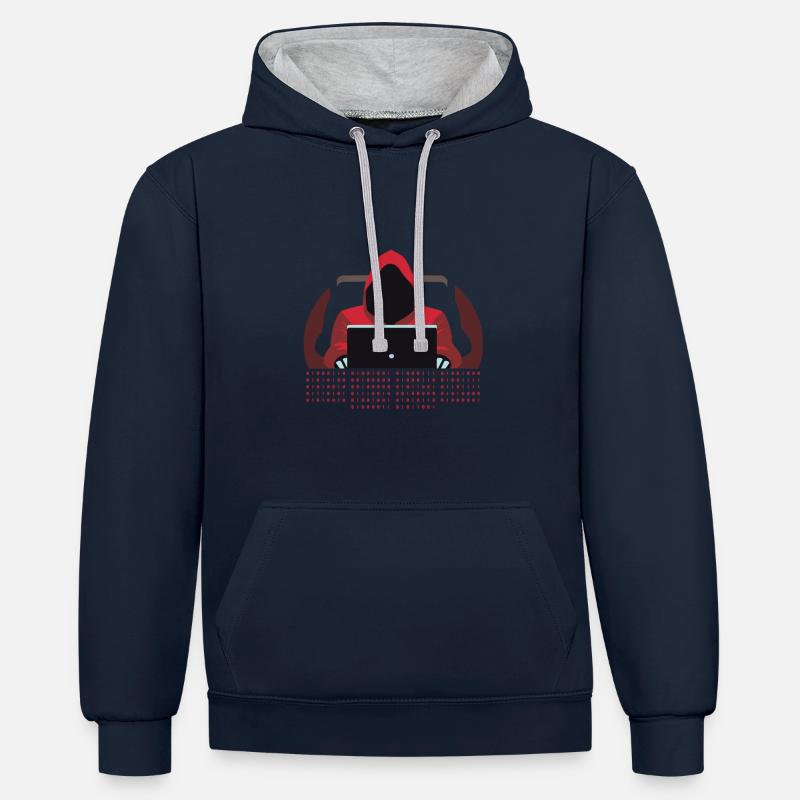 Hacker Binary Code - Contrast hoodie - navy/heather grey