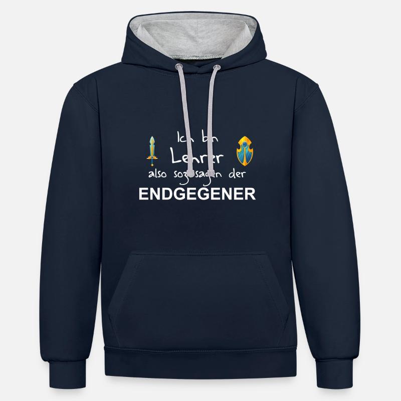 Endgegner Lehrer - Geschenkidee - Kontrast-Hoodie - Navy/Grau meliert