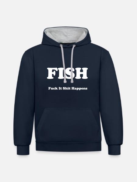 FISH - Contrast hoodie - navy/heather grey